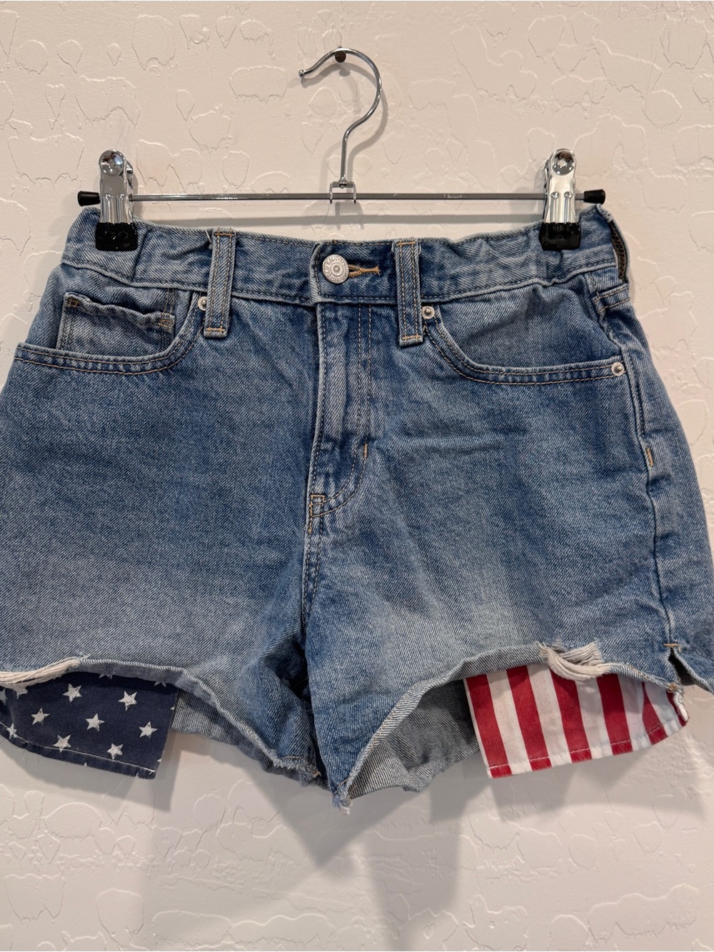 Old Navy Light Blue Denim Shorts with Flag Lining Girls 14 Cutoff